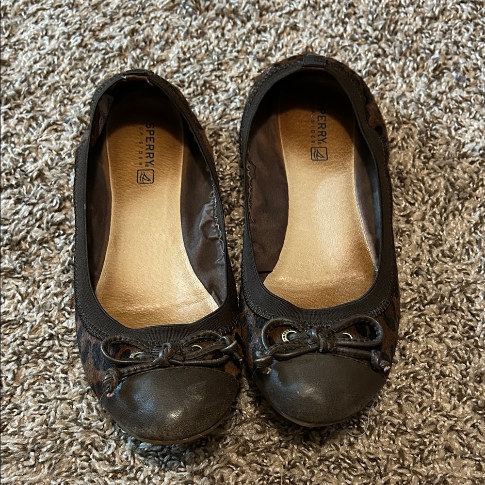 Sperry Animal Print Flats with Brown Trim
